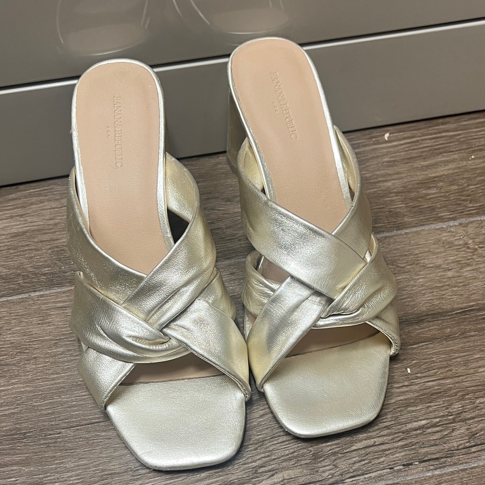 Banana Republic Metallic Gold Braided Slide Mules - Women